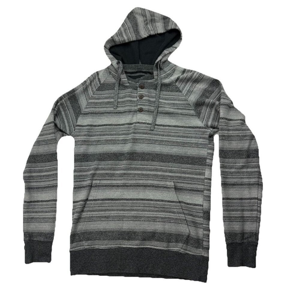 Vissla Mens S Henley Gray Striped Skater Surfer Pullover Hoodie Sweater